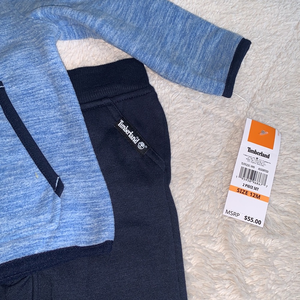 NWT Timberland 12M 2 pc. Quarter Zip Sweatshirt & Joggers Set Blue & Black - Picture 5 of 8